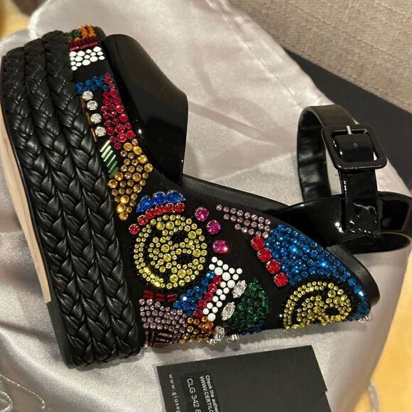 GIUSEPPE ZANOTTI LOLAS SAND, VERNICE NERO TOMAIA , LOVE & PEACE Wedge size EU 36 - Picture 14 of 15